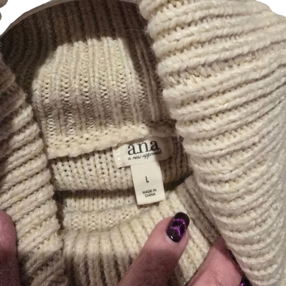 A.N.A. Beige Fringed Western Cowgirl Turtleneck Sweater Sz 1X - Picture 5 of 7